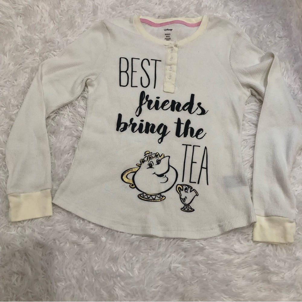 Disney Beauty and the Beast henley shirt Best Friends bring the Tea size Small